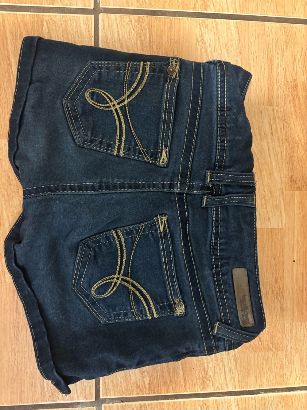Wallflower Dark Blue Denim Ankle/Cropped Shorts with Contrasting Stitch